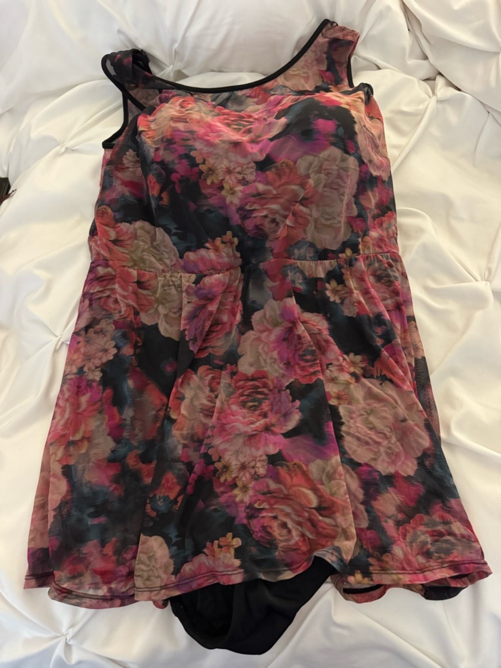 torrid Black Floral One-Piece Swimdress with Pink and Peach Flowers